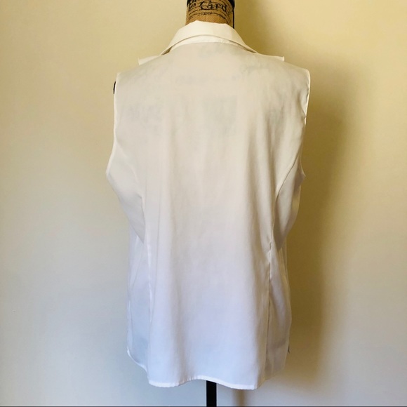 Tahari Ivory Collared Button-up Ruffle Top - Picture 4 of 5